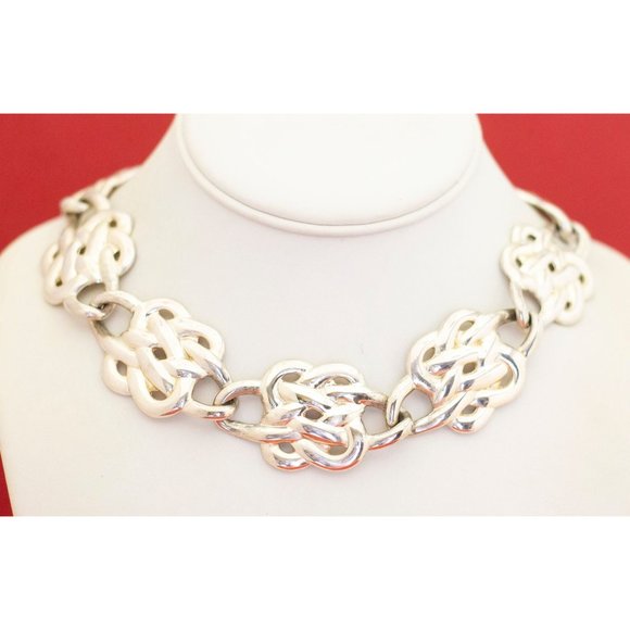 Vintage Silver Tone Celtic Choker Bib Necklace 18 Inches, Anne Klein - O30 - Picture 2 of 3